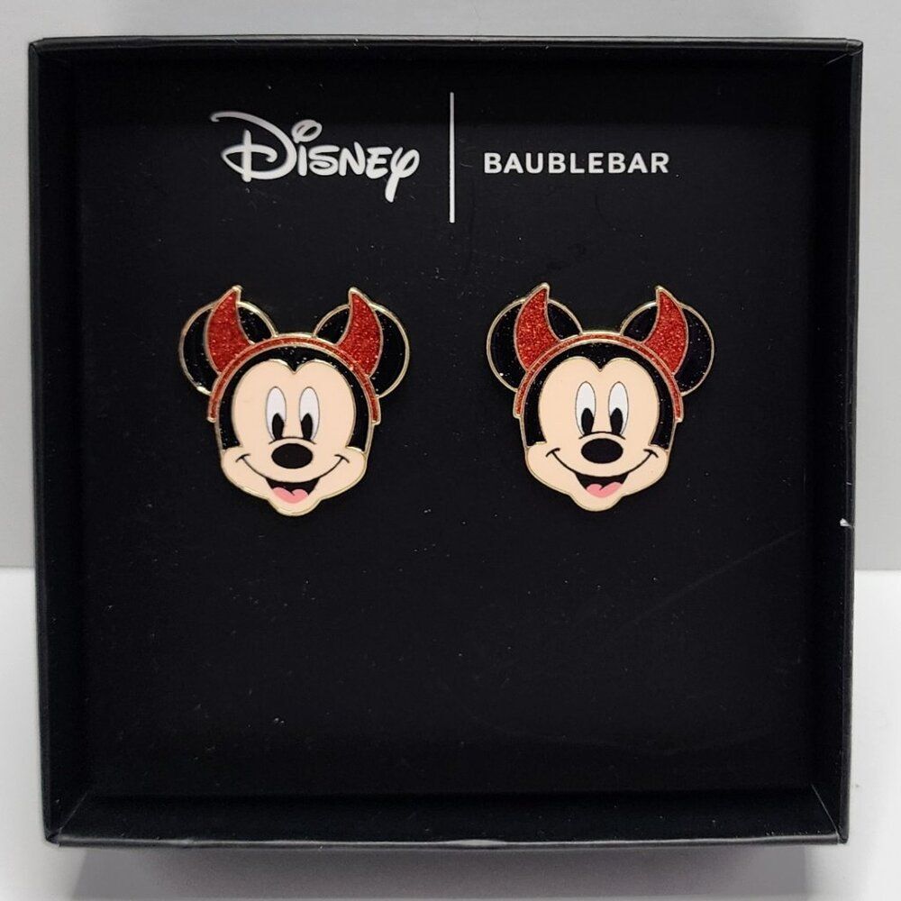 Disney x BaubleBar Mickey Mouse Stud Earrings | Devil Halloween Costume | NEW